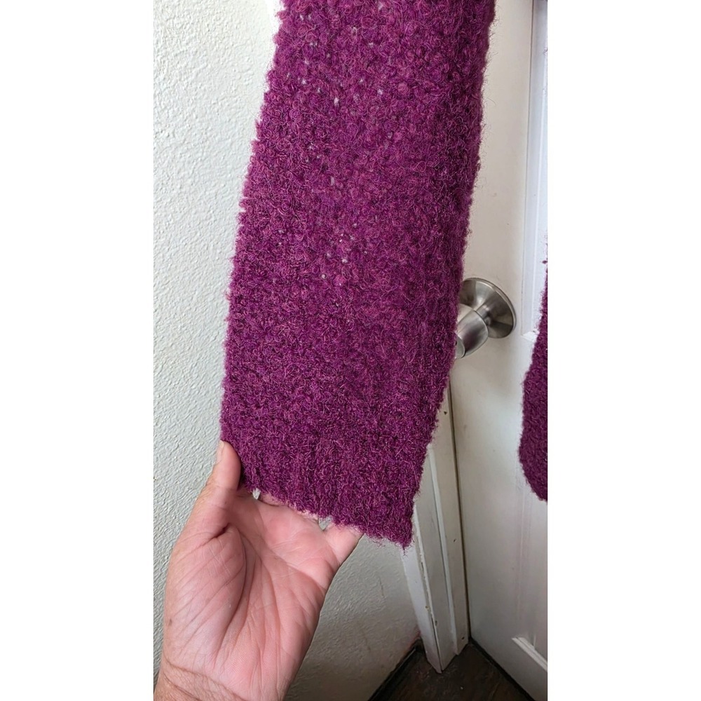 Free People Oversized Alpaca Blend Roll Turtleneck Open Knit Sweater Plum SZ L - Picture 7 of 8